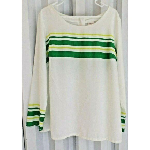 Merona XXL long sleeve white w/green striped back zip blouse office - Picture 1 of 3